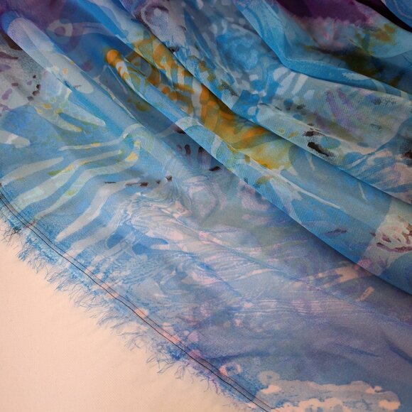 6 Yd Fabric - Vintage Chiffon Voile Tulle Lavenders Aqua Abstract Print 6ydx59in - Picture 9 of 13